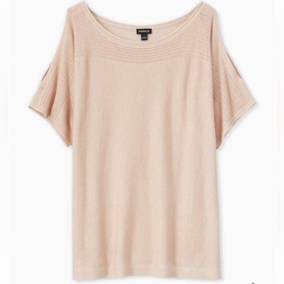 Torrid Pale Pink Shimmer Pointelle Cold Shoulder Dolman Top size 3 - Picture 1 of 8